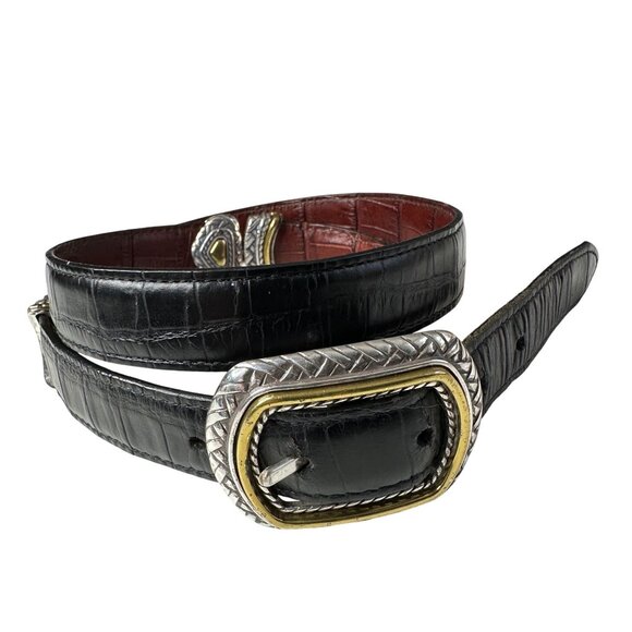 Vintage Brighton Marcus Reversible Belt Two-Tone Black Brown 40210 Size 34 Croc - Picture 7 of 9